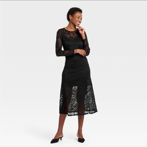A New Day Black embroidered lace Long Sleeve Dress